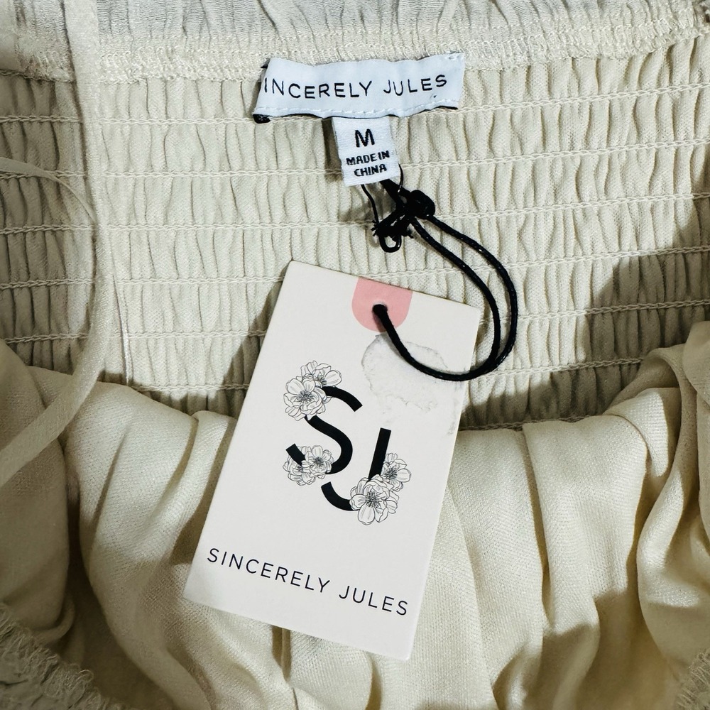Cottagecore Sincerely Jules Cream Smocked Peasant Maxi Bohemian Tiered‎ Dress M - Picture 13 of 15